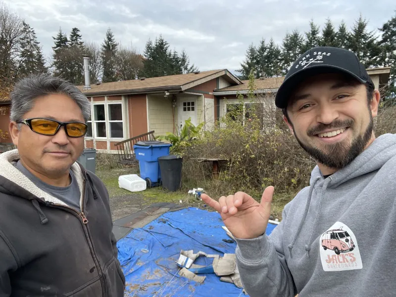 Brandon Phillips with his father Brett Phillips at a fixer-upper property